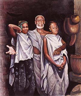 Mufaro with Manyara and Nyasha from Mufaro's Beautiful Daughters 